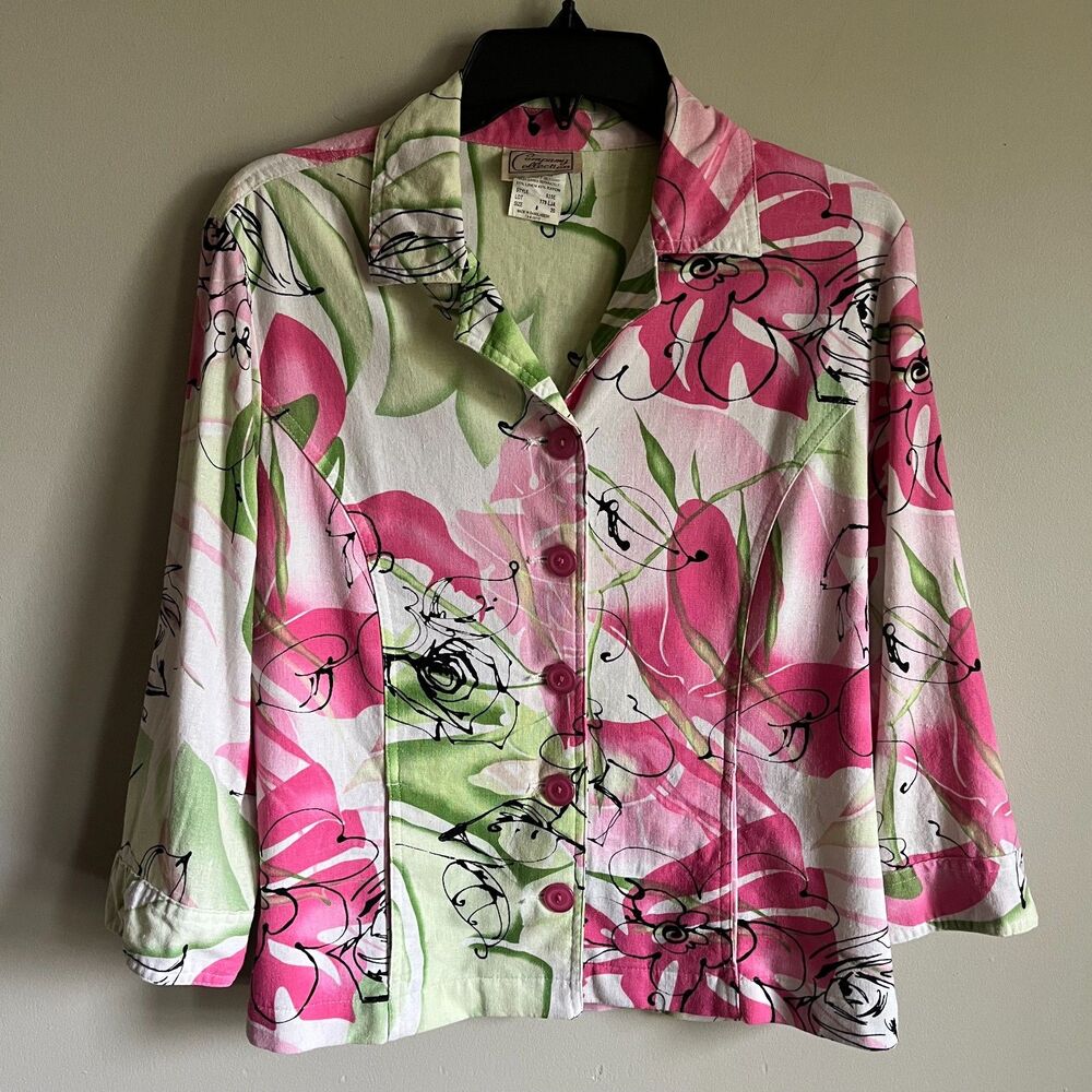 Company Collection Floral Jacket Women's Size 8 Vintage Linen Blend Watercolor